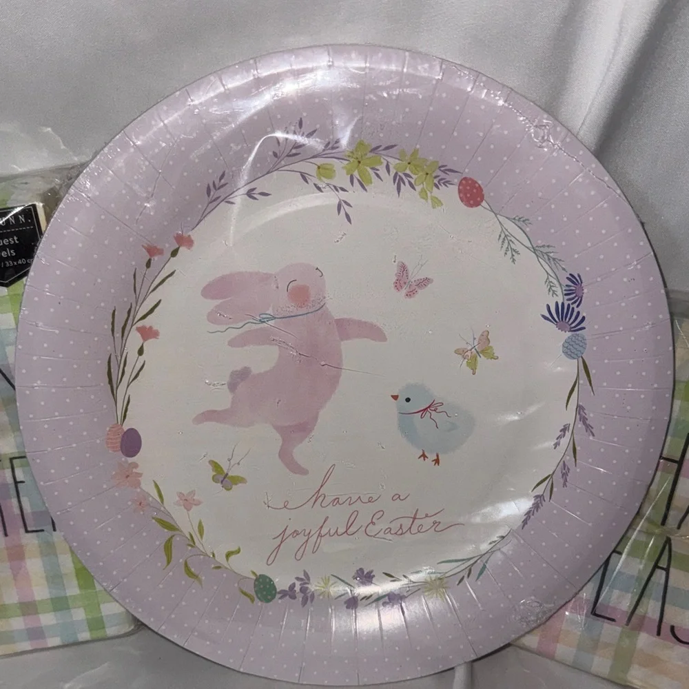 Easter Party Bundle 16 Plates, 32 Rae Dunn Guest Towels 40 Luncheon Napkins